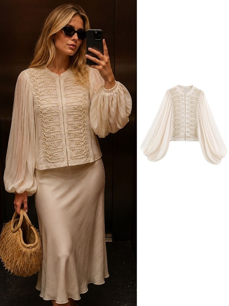 Crop Cardigan Vintage - HH Damen Frühling Sommer Chiffon Kurze