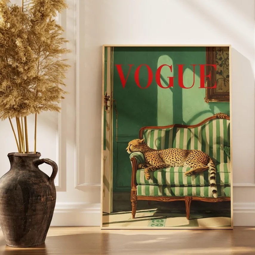 Vintage Vogue Fashion Poster - Vintage Tier-Wandkunst Mode-Magazin Leoparden-Bild Vintage Poster