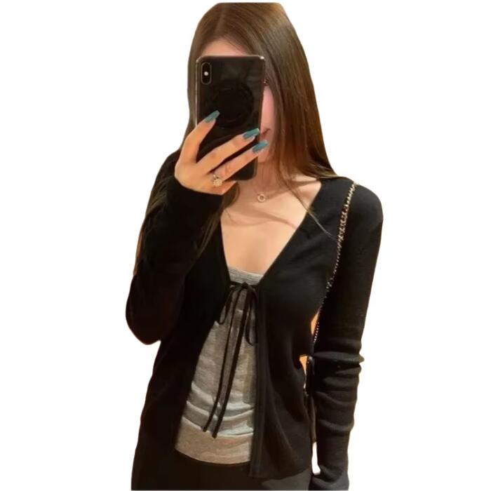Crop Cardigan Vintage - Damen Strick-Cardigan mit Langen Ärmeln, Frühling-Herbst