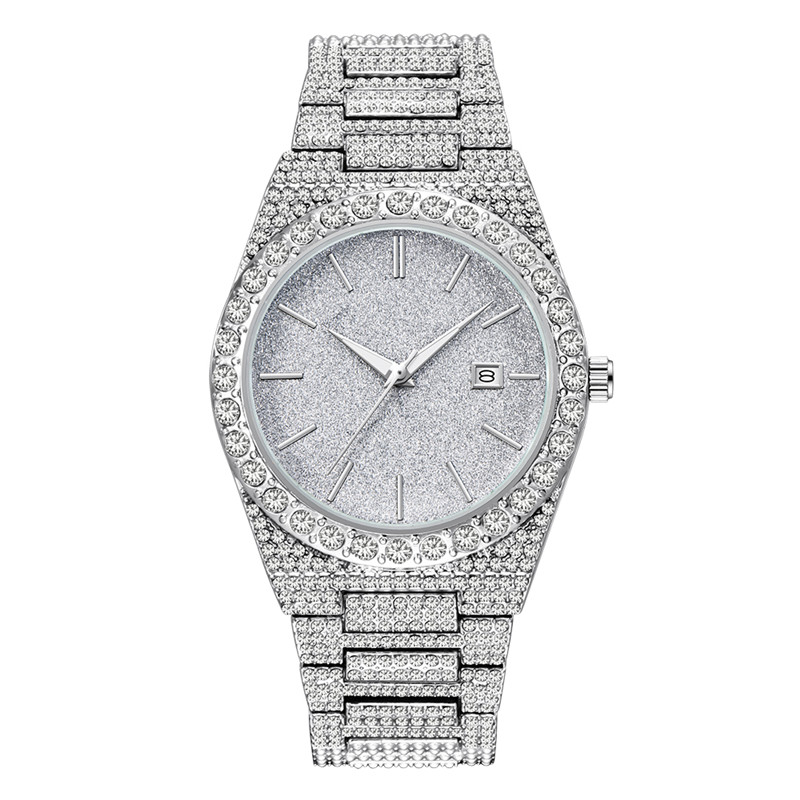 Vintage Fashion Complete - Herren Luxusuhren: Hip-Hop Diamant-Mode mit Legierungsarmband,