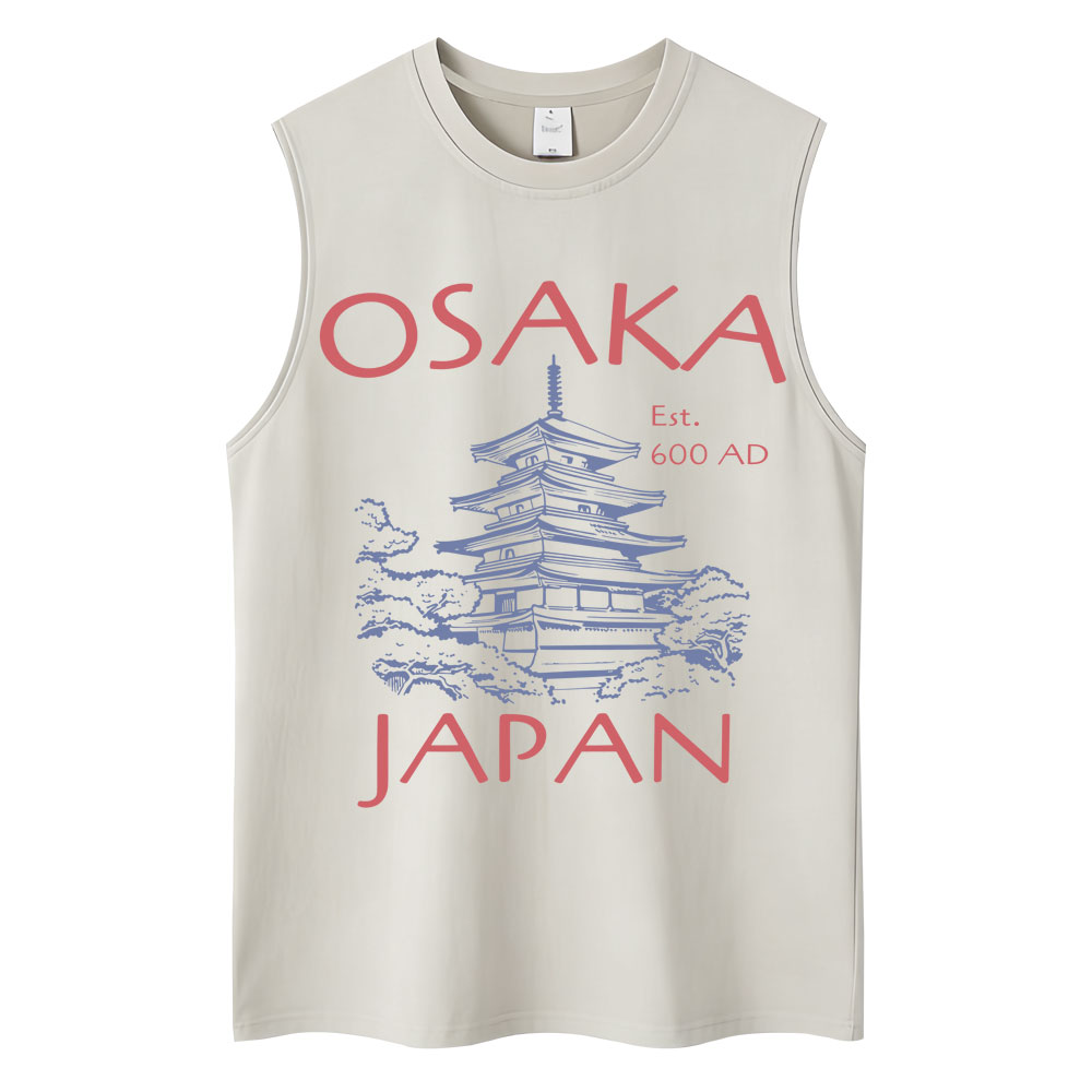 Vintage Fashion Osaka - Japan Style Osaka Pagoda Washed Tank
