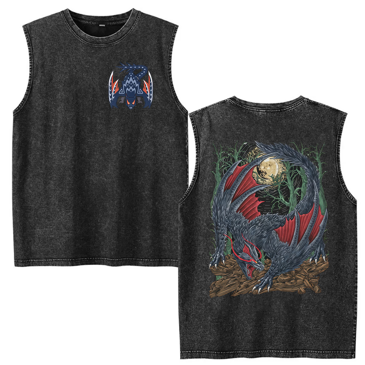 Vintage Fashion Game - Vintage-Waschung Weste Monster Hunter Nargacuga Game-Fans