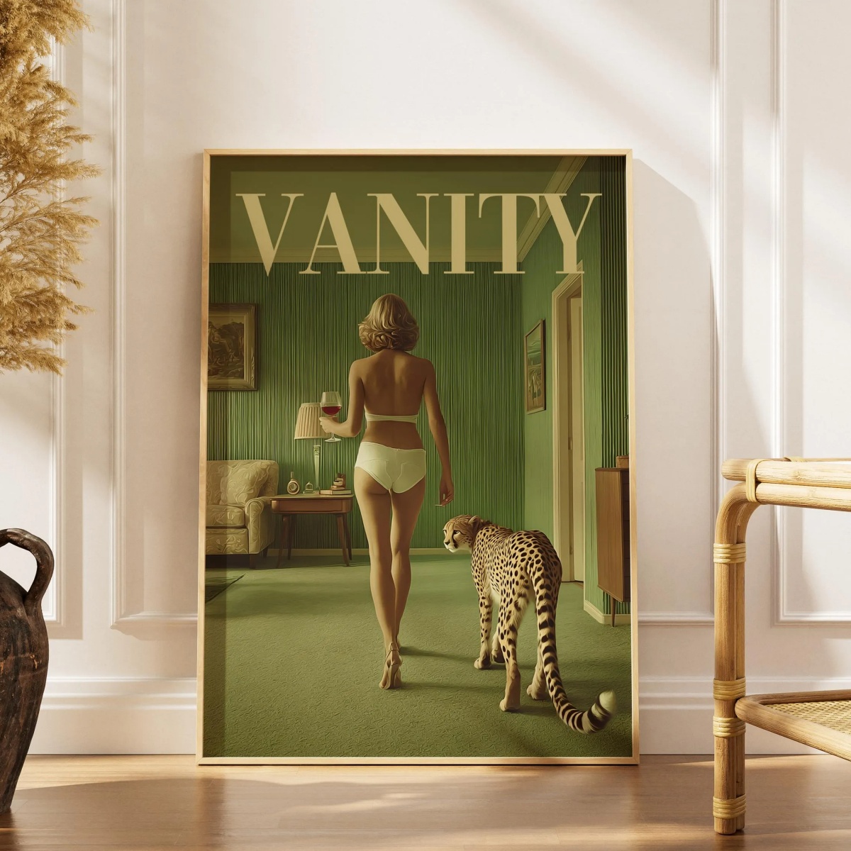 Vintage Vogue Fashion Poster - Vintage Frau mit Geparden Leinwanddrucke Poster