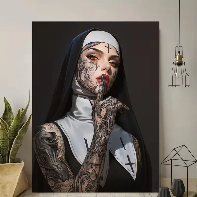 Modisches Mädchen-Tattoo, Nonn – Vintage Fashion Art Bewertung und Preis