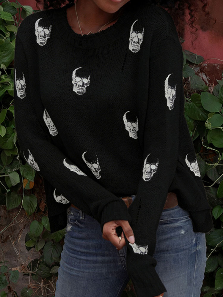 Halloween Totenkopf-Print Lose – Vintage Fashion Years Bewertung und Preis